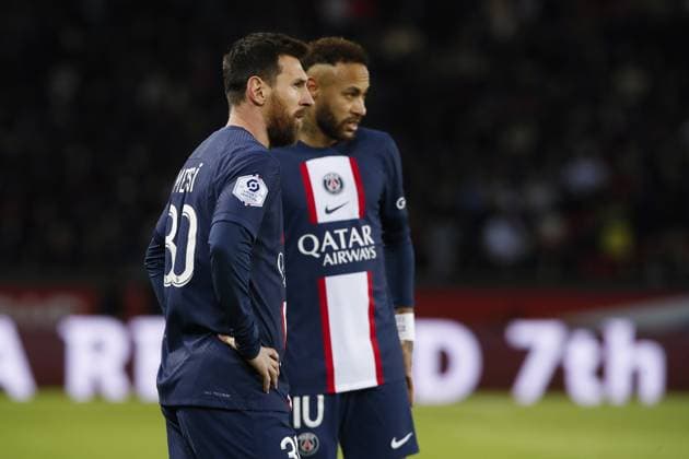 Lionel Messi (PSG) - Neymar Jr (PSG) FOOTBALL : Paris St Germain Vs Angers - Ligue 1 - 11 01 2023 MichaelBaucher Panoramic 