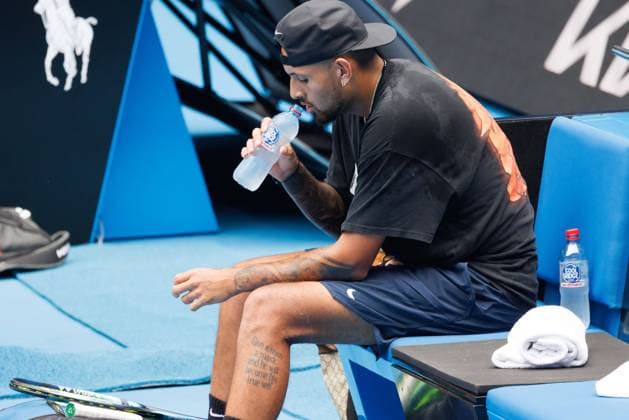 January 12, 2023: 20th seed Nick Kyrgios practising on Rod Laver Arena ahead of the 2023 Australian Open in Melbourne, Australia. Cal Media USA - ZUMAc04_ 20230112_zaf_c04_008 Copyright: xSydneyxLowx