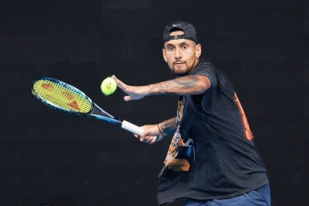 January 12, 2023: 20th seed Nick Kyrgios practising on Rod Laver Arena ahead of the 2023 Australian Open in Melbourne, Australia. Cal Media USA - ZUMAc04_ 20230112_zaf_c04_012 Copyright: xSydneyxLowx