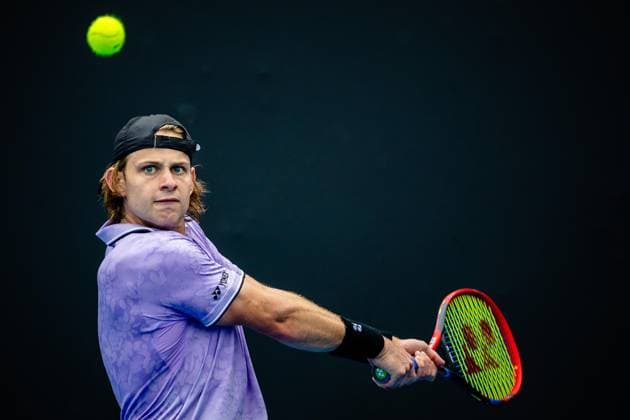 Belgian Zizou Bergs pictured in action during a tennis match between Belgian Bergs and Bulgarian Andreev, in the third round of the men s qualifications for the Australian Open tennis Grand Slam, Thursday 12 January 2023 in Melbourne Park, Melbourne, Australia. PATRICKxHAMILTON  x58080687x
