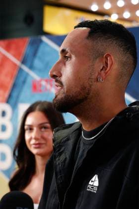Nick Kyrgios Nick Kyrgios und Freundin Costeen Hatzipourganis, Netflix Breakpoint Red carpet event, Australian Open 2023, Melbourne Park, Victoria, Australia. Australian Open - Melbourne Park - Melbourne - Victoria - Australia - 12 01 2023. Copyright: xJuergenxHasenkopfx