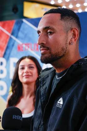 Nick Kyrgios Nick Kyrgios und Freundin Costeen Hatzipourganis, Netflix Breakpoint Red carpet event, Australian Open 2023, Melbourne Park, Victoria, Australia. Australian Open - Melbourne Park - Melbourne - Victoria - Australia - 12 01 2023. Copyright: xJuergenxHasenkopfx