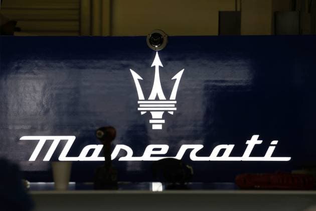 Maserati Logo und Schriftzug in der Garage, Formel E FIA Weltmeisterschaft, Saison 9, Mexiko- City E- Prix, 12.01.2023, MEX