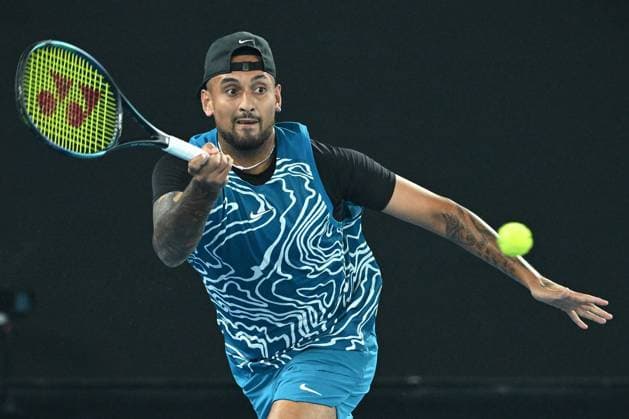 TENNIS AO PRACTICE DJOKOVIC KYRGIOS, Nick Kyrgios of Australia in action against Novak Djokovic of Serbia during a practice match ahead of the 2023 Australian Open tennis tournament at Melbourne Park in Melbourne, Friday, January 13, 2023. ( NO ARCHIVING, EDITORIAL USE ONLY, NO USE IN BOOKS WITHOUT CONSENT MELBOURNE VICTORIA AUSTRALIA  Copyright: xJAMESxROSSx 20230113001751771979