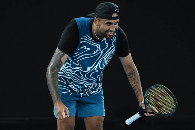 TENNIS AO PRACTICE DJOKOVIC KYRGIOS, Nick Kyrgios of Australia looks on during a practice match against Novak Djokovic of Serbia ahead of the 2023 Australian Open tennis tournament at Melbourne Park in Melbourne, Friday, January 13, 2023. ( NO ARCHIVING, EDITORIAL USE ONLY, NO USE IN BOOKS WITHOUT CONSENT MELBOURNE VICTORIA AUSTRALIA  Copyright: xJAMESxROSSx 20230113001751824943