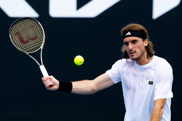 January 13, 2023, Melbourne, Victoria, Australia: MELBOURNE, AUSTRALIA - JANUARY 13: Stefanos Tsitsipas of Greece practices ahead of the 2023 Australian Open at Melbourne Park on January 13, 2023 in Melbourne, Australia. Melbourne Australia - ZUMAp121 20230113_zsp_p121_053 Copyright: xChrisxPutnamx