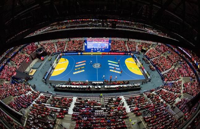 230113 General view of Malmö Arena during the 2023 IHF World Men?s Handball Championship match between Denmark and Belgium on January 13, 2023 in Malmö. Photo: Petter Arvidson BILDBYRAN kod PA PA0487 handball handboll handball ihf 2023 world men?s handball championship handbolls-vm vm 2023 ihf world men?s handball championship day 2 bbeng danmark Denmark Belgium Belgien interiör fullsatt malmö arena Copyright: PETTERxARVIDSON BB230113PA157