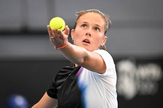 TENNIS ADELAIDE INTERNATIONAL, Daria Kasatkina of Russia serving during the 2023 Adelaide International Tennis Tournament at the Memorial Drive Tennis Centre in Adelaide, Saturday, January 14, 2023. ( NO ARCHIVING, EDITORIAL USE ONLY, NO USE IN BOOKS WITHOUT CONSENT ADELAIDE SOUTH AUSTRALIA AUSTRALIA  Copyright: xMICHAELxERREYx 20230114001752111257