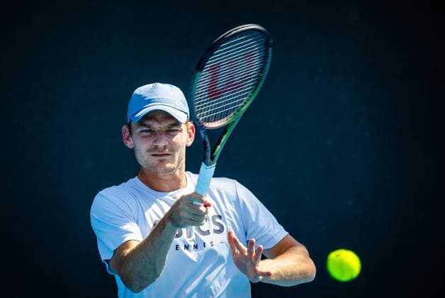 Belgian David Goffin pictured during a training session ahead of the Australian Open tennis Grand Slam, Saturday 14 January 2023 in Melbourne Park, Melbourne, Australia. PATRICKxHAMILTON  x58146774x