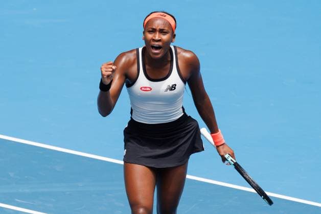 January 16, 2023: 7th seed Coco GAUFF of the USA in celebrates after defeating Katerina SINIAKOVA of the Czech Republic in the Women s Singles match on day 1 of the 2023 Australian Open on Rod Laver Arena, in Melbourne, Australia. Cal Media. USA - ZUMAc04_ 20230116_zaf_c04_005 Copyright: xSydneyxLowx