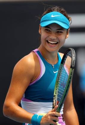 Mandatory Credit: Photo by Ella Ling Shutterstock (13714308e) Emma Raducanu of GBR celebrates on match point Australian Open, Day One, Tennis, Melbourne Park, Melbourne, Australia - 16 Jan 2023 Australian Open, Day One, Tennis, Melbourne Park, Melbourne, Australia - 16 Jan 2023 Copyright: xEllaxLing Shutterstockx 13714308e