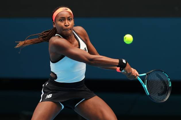 Coco Gauff of USA plays a shot during 1st round match between Coco Gauff of USA and Katerina Siniakova of Czech Republic Day 1 at the Australian Open Tennis 2023 at the Rod Laver Arena, Melbourne, Australia on 16 January 2023. Copyright: xPeterxDovganx 34780009