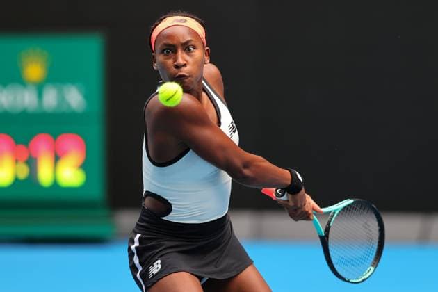 Coco Gauff of USA plays a shot during 1st round match between Coco Gauff of USA and Katerina Siniakova of Czech Republic Day 1 at the Australian Open Tennis 2023 at the Rod Laver Arena, Melbourne, Australia on 16 January 2023. Copyright: xPeterxDovganx 34780011