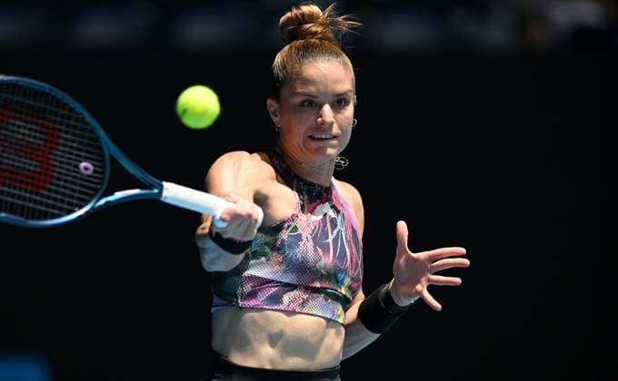 TENNIS AUSTRALIAN OPEN, Maria Sakkari of Greece returns during her Women?s Singles 1st Round match against Yue Yuan of Greece on Day 1 of the 2023 Australian Open tennis tournament at Melbourne Park in Melbourne, Monday, January 16, 2023. ( NO ARCHIVING, EDITORIAL USE ONLY, NO USE IN BOOKS WITHOUT CONSENT MELBOURNE VICTORIA AUSTRALIA  Copyright: xLUKASxCOCHx 20230116001752938901