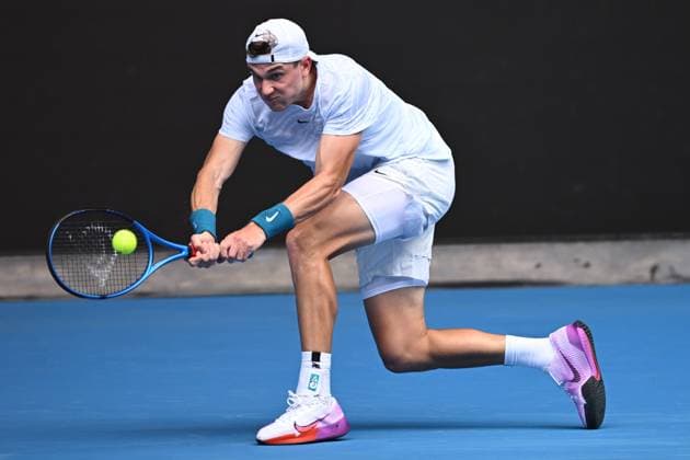 TENNIS AUSTRALIAN OPEN, Jack Draper of Britain in action during his Men?s Singles 1st Round match against Rafael Nadal of Spain during the 2023 Australian Open tennis tournament at Melbourne Park in Melbourne, Monday, January 16, 2023. ( NO ARCHIVING, EDITORIAL USE ONLY, NO USE IN BOOKS WITHOUT CONSENT MELBOURNE VICTORIA AUSTRALIA  Copyright: xJOELxCARRETTx 20230116001752970302