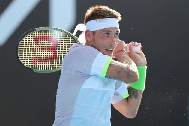 Alex Molten of Slovakia plays a shot during round 1 match between Alex Molten of Slovakia and Stan Wawrinka of Switzerland Day 1 at the Australian Open Tennis 2023 at 1573 Arena, Melbourne, Australia on 16 January 2023. Copyright: xPeterxDovganx 34780164