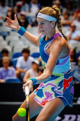 Petra Kvitova WTA, Tennis Damen 16) pictured in action during a women s singles first round game between Belgian Van Uytvanck (WTA 70) and Czech Kvitova (WTA 16) at the Australian Open tennis Grand Slam, Monday 16 January 2023 in Melbourne Park, Melbourne, Australia. PATRICKxHAMILTON  x58224336x