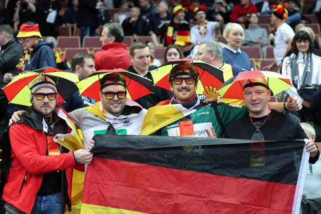 Deutschland - Serbien, IHF Weltmeisterschaft, IHF 2023 World Men s Championship Deutsche Fans in Kattowitz. Handball-Weltmeisterschaft 2023, Länderspiel zwischen Deutschland und Serbien am 15.01.2023 in Kattowitz., Kattowitz Spodek