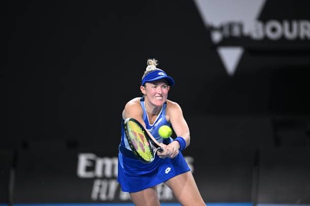 TENNIS AUSTRALIAN OPEN, Storm Hunter of Australia wins a point during her Women?s Singles 1st Round match against Xinyu Wang of China during the 2023 Australian Open tennis tournament at Melbourne Park in Melbourne, Monday, January 16, 2023. ( NO ARCHIVING, EDITORIAL USE ONLY, NO USE IN BOOKS WITHOUT CONSENT MELBOURNE VICTORIA AUSTRALIA  Copyright: xJAMESxROSSx 20230116001753086487