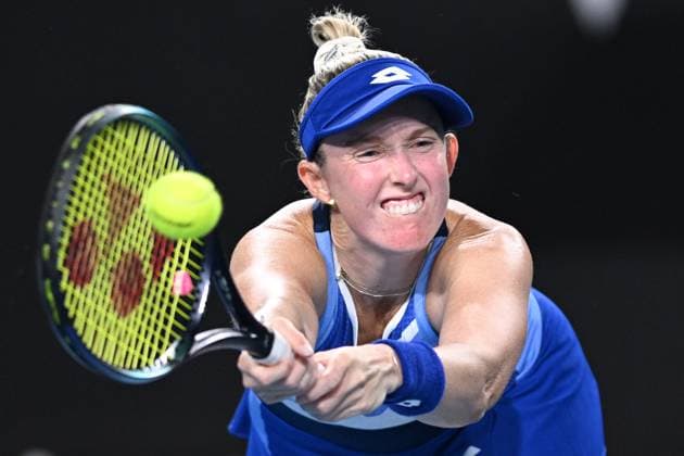 TENNIS AUSTRALIAN OPEN, Storm Hunter of Australia returns during her Women?s Singles 1st Round match against Xinyu Wang of China during the 2023 Australian Open tennis tournament at Melbourne Park in Melbourne, Monday, January 16, 2023. ( NO ARCHIVING, EDITORIAL USE ONLY, NO USE IN BOOKS WITHOUT CONSENT MELBOURNE VICTORIA AUSTRALIA  Copyright: xJAMESxROSSx 20230116001753087125