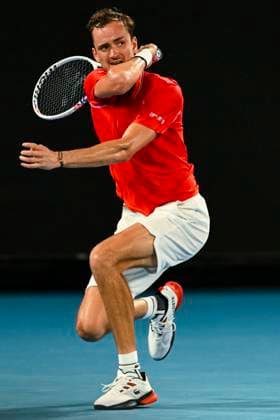 TENNIS AUSTRALIAN OPEN, Daniil Medvedev of Russia returns during his Men?s Singles 1st Round match against Marcos Giron of the U.S. on Day 1 of the 2023 Australian Open tennis tournament at Melbourne Park in Melbourne, Monday, January 16, 2023. ( NO ARCHIVING, EDITORIAL USE ONLY, NO USE IN BOOKS WITHOUT CONSENT MELBOURNE VICTORIA AUSTRALIA  Copyright: xLUKASxCOCHx 20230116001753098310