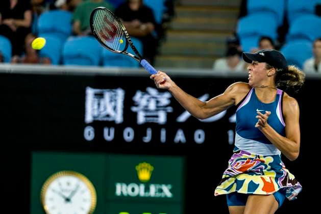 MELBOURNE, VIC - JANUARY 16: Madison Keys of the United States of America in action during Round 1 of the 2023 Australian Open on January 16 2023, at Melbourne Park in Melbourne, Australia. (Photo by Jason Heidrich Icon Sportswire) TENNIS: JAN 16 Australian Open Icon220116245