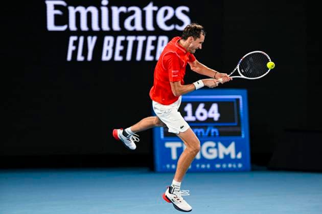 TENNIS AUSTRALIAN OPEN, Daniil Medvedev of Russia returns during his Men?s Singles 1st Round match against Marcos Giron of the U.S. on Day 1 of the 2023 Australian Open tennis tournament at Melbourne Park in Melbourne, Monday, January 16, 2023. ( NO ARCHIVING, EDITORIAL USE ONLY, NO USE IN BOOKS WITHOUT CONSENT MELBOURNE VICTORIA AUSTRALIA  Copyright: xLUKASxCOCHx 20230116001753098451