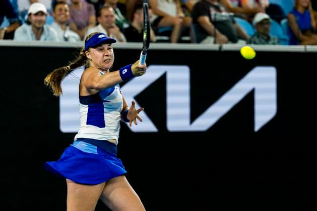 MELBOURNE, VIC - JANUARY 16: Anna Blinkova of Russia in action during Round 1 of the 2023 Australian Open on January 16 2023, at Melbourne Park in Melbourne, Australia. (Photo by Jason Heidrich Icon Sportswire) TENNIS: JAN 16 Australian Open Icon220116262