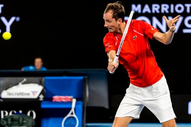 MELBOURNE, VIC - JANUARY 16: Daniil Medvedev of Russia during Round 1 of the 2023 Australian Open on January 16 2023, at Melbourne Park in Melbourne, Australia. (Photo by Jason Heidrich Icon Sportswire) TENNIS: JAN 16 Australian Open Icon220116271