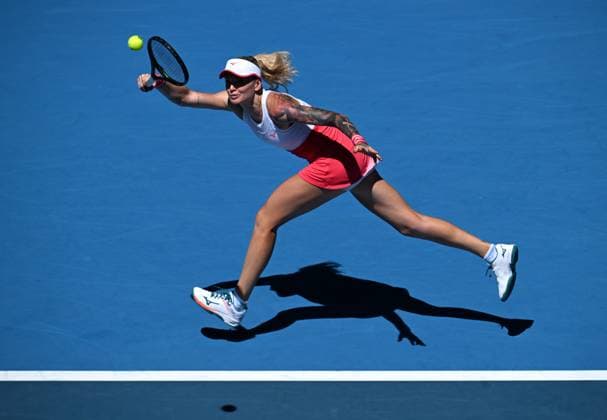TENNIS AUSTRALIAN OPEN, Tereza Martincova of the Czech Republic returns during her 1st round women? singles match against Aryna Sabalenka of Belarus during 2023 Australian Open tennis tournament at Melbourne Park in Melbourne, Tuesday, January 17, 2023. ( NO ARCHIVING, EDITORIAL USE ONLY, NO USE IN BOOKS WITHOUT CONSENT MELBOURNE VICTORIA AUSTRALIA  Copyright: xJAMESxROSSx 20230117001753359611
