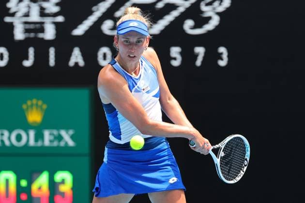 Elise Mertens of Belgium in action during round 1 match between Garbine Muguruza of Spain and Elise Mertens of Belgium Day 2 at the Australian Open Tennis 2023 at Margaret Court Arena, Melbourne, Australia on 17 January 2023. Copyright: xPeterxDovganx 34780350