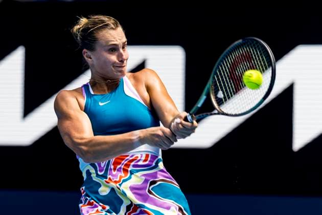 MELBOURNE, VIC - JANUARY 17: Aryna Sabalenka of Belarus in action during Round 1 of the 2023 Australian Open on January 17 2023, at Melbourne Park in Melbourne, Australia. (Photo by Jason Heidrich Icon Sportswire) TENNIS: JAN 17 Australian Open Icon220117014
