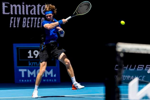 MELBOURNE, VIC - JANUARY 17: Andrey Rublev of Russia in action during Round 1 of the 2023 Australian Open on January 17 2023, at Melbourne Park in Melbourne, Australia. (Photo by Jason Heidrich Icon Sportswire) TENNIS: JAN 17 Australian Open Icon220117050