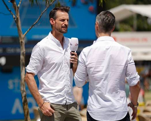Christopher Kas, Reporter fuer Servus TV, Australian Open 2023, Melbourne Park, Melbourne, Victoria, Australia. Copyright: xJuergenxHasenkopfx