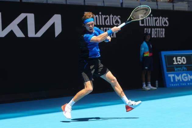 Andrey Rublev in action during round 1 match between Dominic Thiem of Austria and Andrey Rublev Day 2 at the Australian Open Tennis 2023 at John Cain Arena, Melbourne, Australia on 17 January 2023. Copyright: xPeterxDovganx 34780406