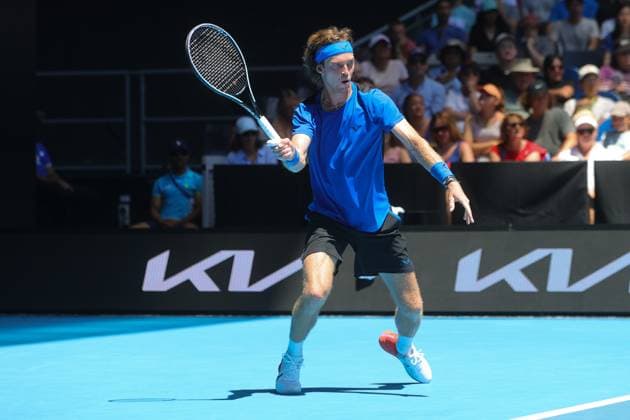 Andrey Rublev in action during round 1 match between Dominic Thiem of Austria and Andrey Rublev Day 2 at the Australian Open Tennis 2023 at John Cain Arena, Melbourne, Australia on 17 January 2023. Copyright: xPeterxDovganx 34780407