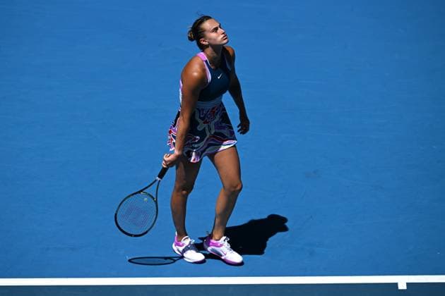 TENNIS AUSTRALIAN OPEN, Aryna Sabalenka of Belarus reacts during her 1st round singles match against Tereza Martincova of the Czech Republic during 2023 Australian Open tennis tournament at Melbourne Park in Melbourne, Tuesday, January 17, 2023. ( NO ARCHIVING, EDITORIAL USE ONLY, NO USE IN BOOKS WITHOUT CONSENT MELBOURNE VICTORIA AUSTRALIA  Copyright: xJAMESxROSSx 20230117001753400264