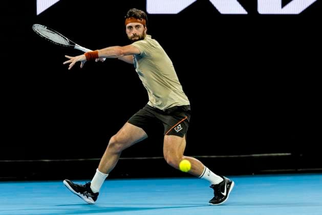 MELBOURNE, VIC - JANUARY 17: Nikoloz Basilashvili of Georgia in action during Round 1 of the 2023 Australian Open on January 17 2023, at Melbourne Park in Melbourne, Australia. (Photo by Jason Heidrich Icon Sportswire) TENNIS: JAN 17 Australian Open Icon220117115