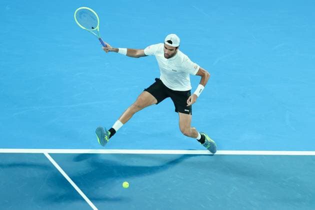 Matteo Berrettini of Italy in action during round 1 match between Andy Murray of Great Britain and Matteo Berrettini of Italy Day 2 at the Australian Open Tennis 2023 at Rod Laver Arena, Melbourne, Australia on 17 January 2023. Copyright: xPeterxDovganx 34780456