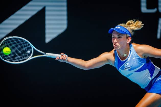 Elise Mertens WTA, Tennis Damen 32) pictured in action during a women s singles first round game between Belgian Mertens (WTA 27) and Spanish Muguruza (WTA 58) at the Australian Open tennis Grand Slam, Tuesday 17 January 2023 in Melbourne Park, Melbourne, Australia. PATRICKxHAMILTON  x58314112x