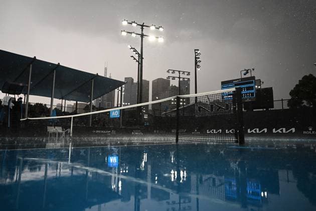 TENNIS AUSTRALIAN OPEN, Rain is seen on the outer courts at the 2023 Australian Open tennis tournament at Melbourne Park in Melbourne, Tuesday, January 17, 2023. ( NO ARCHIVING, EDITORIAL USE ONLY, NO USE IN BOOKS WITHOUT CONSENT MELBOURNE VICTORIA AUSTRALIA  Copyright: xLUKASxCOCHx 20230117001753465246
