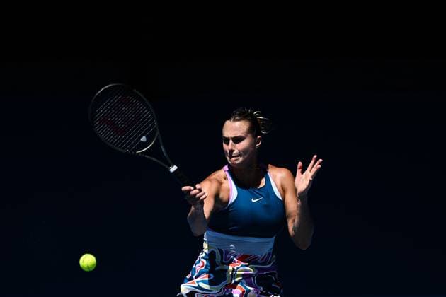 Mandatory Credit: Photo by James Gourley Shutterstock (13716760fy) Aryna Sabalenka in action during her first round match Australian Open, Day Two, Tennis, Melbourne Park, Melbourne, Australia - 17 Jan 2023 Australian Open, Day Two, Tennis, Melbourne Park, Melbourne, Australia - 17 Jan 2023 Copyright: xJamesxGourley Shutterstockx 13716760fy
