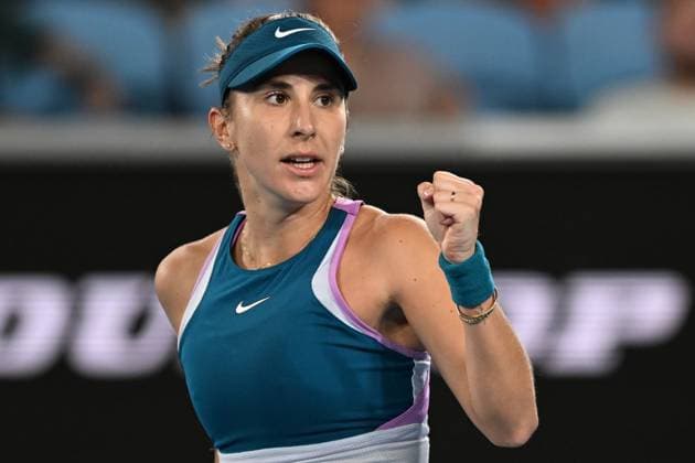 TENNIS AUSTRALIAN OPEN, Belinda Bencic of Switzerland celebrates a point during 1st round singles match against Viktoriya Tomova of Bulgaria during 2023 Australian Open tennis tournament at Melbourne Park in Melbourne, Tuesday, January 17, 2023. ( NO ARCHIVING, EDITORIAL USE ONLY, NO USE IN BOOKS WITHOUT CONSENT MELBOURNE VICTORIA AUSTRALIA  Copyright: xLUKASxCOCHx 20230117001753487925
