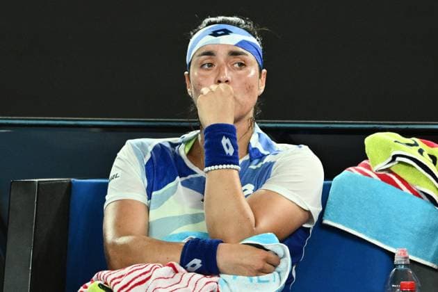 TENNIS AUSTRALIAN OPEN, Ons Jabeur of Tunisia looks on during her 1st round singles match against Tamara Zidansek of Slovenia during 2023 Australian Open tennis tournament at Melbourne Park in Melbourne, Tuesday, January 17, 2023. ( NO ARCHIVING, EDITORIAL USE ONLY, NO USE IN BOOKS WITHOUT CONSENT MELBOURNE VICTORIA AUSTRALIA  Copyright: xJOELxCARRETTx 20230117001753496913