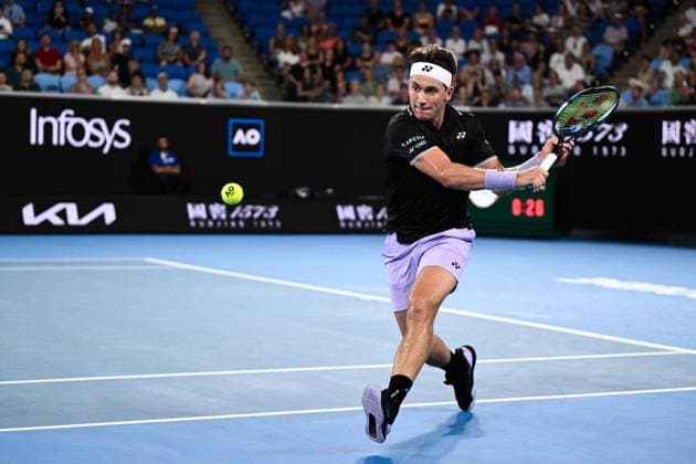 Mandatory Credit: Photo by James Gourley Shutterstock (13716760hg) Casper Ruud in action during his first round match Australian Open, Day Two, Tennis, Melbourne Park, Melbourne, Australia - 17 Jan 2023 Australian Open, Day Two, Tennis, Melbourne Park, Melbourne, Australia - 17 Jan 2023 Copyright: xJamesxGourley Shutterstockx 13716760hg