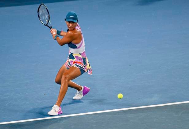 (230117) -- MELBOURNE, Jan. 17, 2023 -- Wang Xiyu of China hits a return during the women s singles 1st round match against Karolina Pliskova of the Czech Republic at Australian Open tennis tournament, in Melbourne, Australia, on Jan. 17, 2023. ) (SP)AUSTRALIA-MELBOURNE-TENNIS-AUSTRALIAN OPEN-DAY 2 GuoxLei 