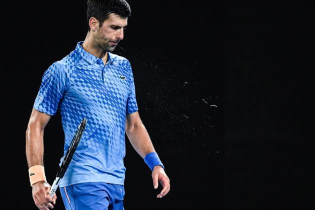 Mandatory Credit: Photo by James Gourley Shutterstock (13716760ib) Novak Djokovic in action during his first round match Australian Open, Day Two, Tennis, Melbourne Park, Melbourne, Australia - 17 Jan 2023 Australian Open, Day Two, Tennis, Melbourne Park, Melbourne, Australia - 17 Jan 2023 Copyright: xJamesxGourley Shutterstockx 13716760ib
