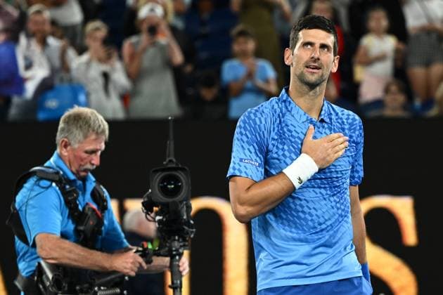 TENNIS AUSTRALIAN OPEN, Novak Djokovic of Serbia celebrates winning his 1st round singles match against Roberto Carballes Baena of Spain during 2023 Australian Open tennis tournament at Melbourne Park in Melbourne, Tuesday, January 17, 2023. ( NO ARCHIVING, EDITORIAL USE ONLY, NO USE IN BOOKS WITHOUT CONSENT MELBOURNE VICTORIA AUSTRALIA  Copyright: xJOELxCARRETTx 20230118001753529371