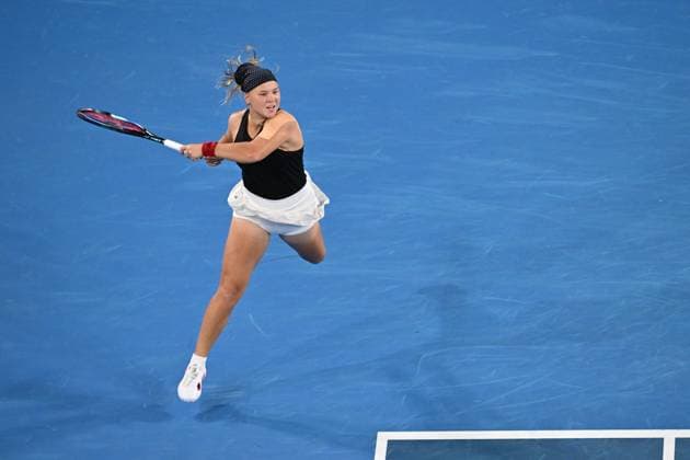 TENNIS AUSTRALIAN OPEN, Diana Shnaider in action against Maria Sakkari of Greece during the 2023 Australian Open tennis tournament at Melbourne Park in Melbourne, Wednesday, January 18, 2023. ( NO ARCHIVING, EDITORIAL USE ONLY, NO USE IN BOOKS WITHOUT CONSENT MELBOURNE VICTORIA AUSTRALIA  Copyright: xJOELxCARRETTx 20230118001753711147