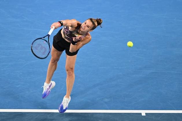 TENNIS AUSTRALIAN OPEN, Maria Sakkari of Greece in action against Diana Shnaider during the 2023 Australian Open tennis tournament at Melbourne Park in Melbourne, Wednesday, January 18, 2023. ( NO ARCHIVING, EDITORIAL USE ONLY, NO USE IN BOOKS WITHOUT CONSENT MELBOURNE VICTORIA AUSTRALIA  Copyright: xJOELxCARRETTx 20230118001753711253